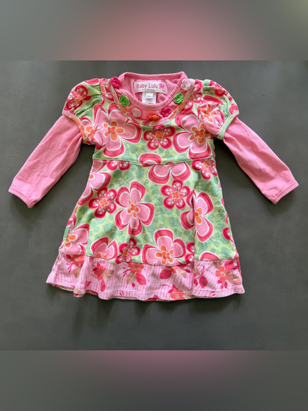 Baby Lulu Pink & Green Floral Long-Sleeve Dress for Kids